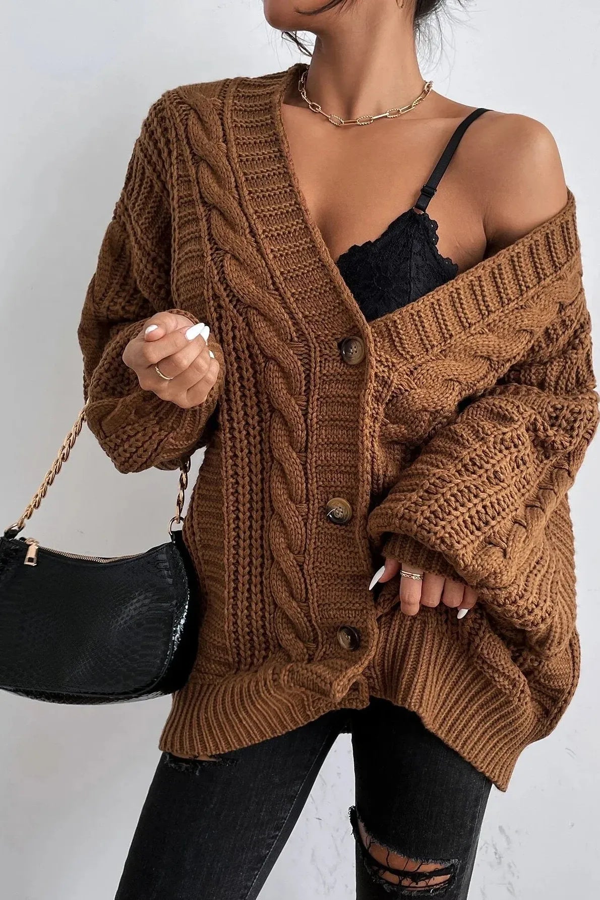Rhonda - Hearthside Cable Knit Slouch Cardigan