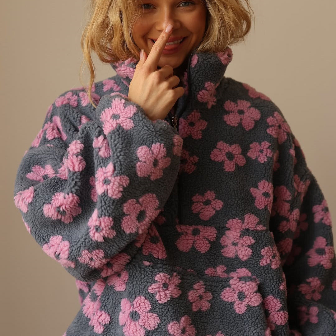 Sofia - Fleece Pullover with Floral Print and Long Sleeves