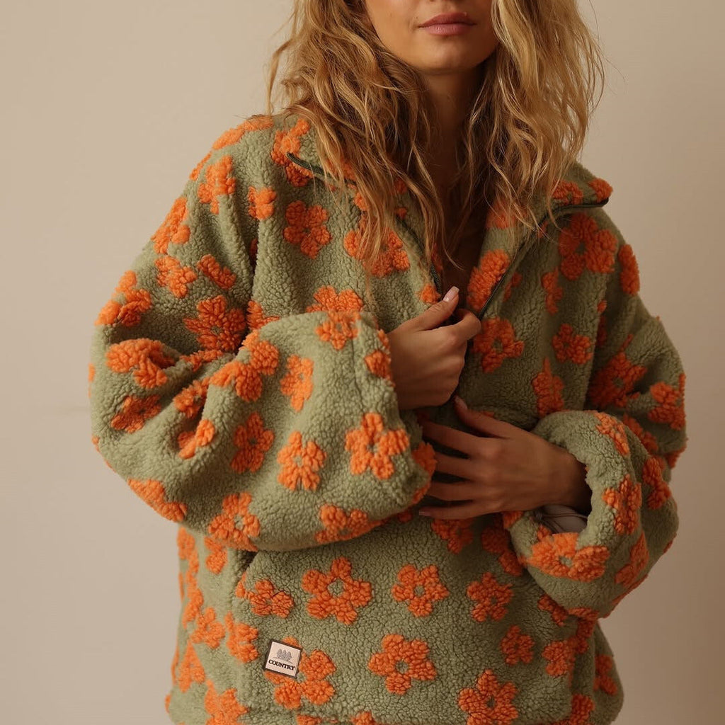 Sofia - Fleece Pullover with Floral Print and Long Sleeves