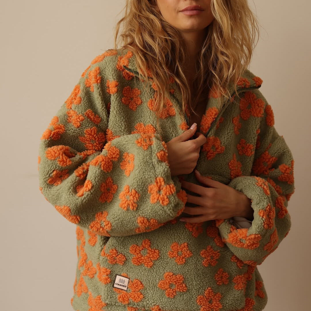 Sofia - Fleece Pullover with Floral Print and Long Sleeves