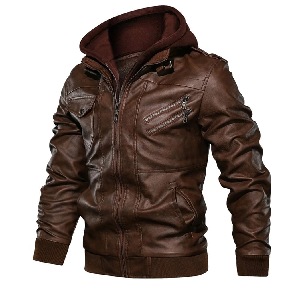 Jacob - Men's Leather Jacket with Hood